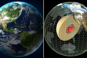 bola de metal en el centro de la tierra