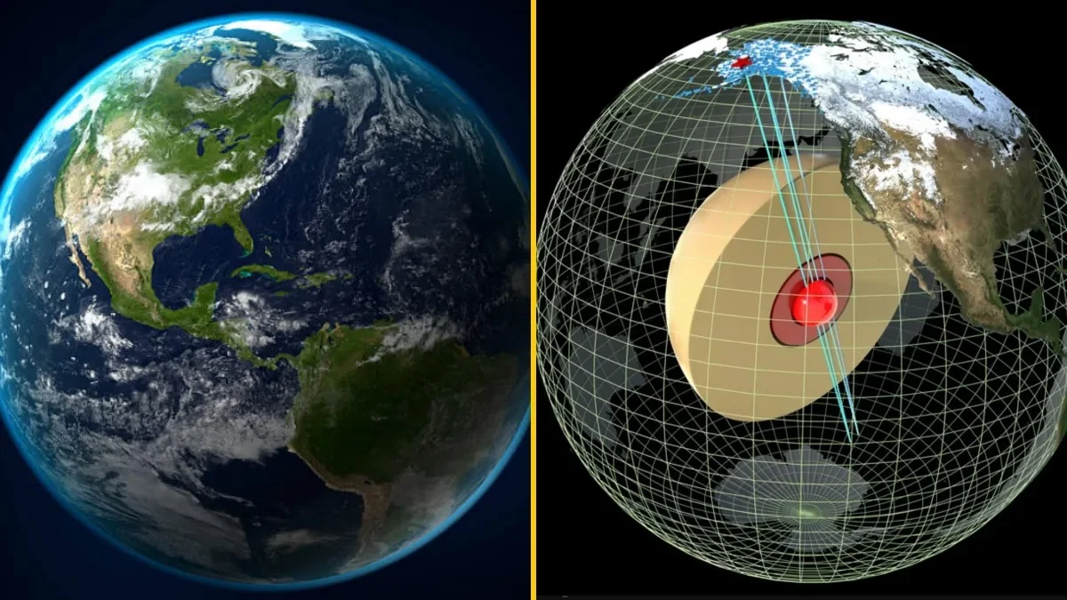 bola de metal en el centro de la tierra