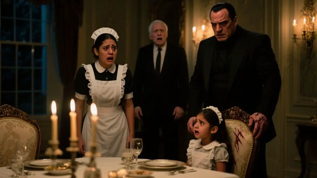 Niña de tres años sentada en la silla prohibida de Dante Montenegro durante la cena en la Mansión Montenegro